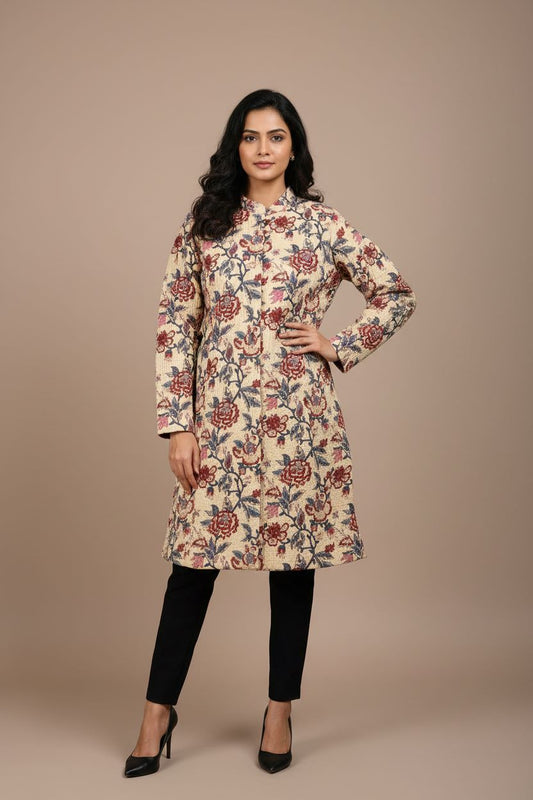 Quilted Cotton Long Jacket For Women