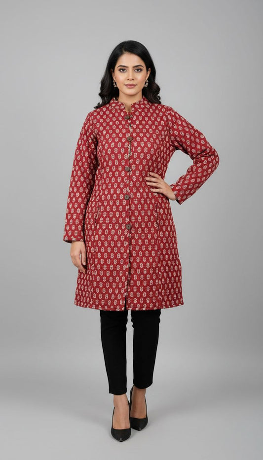 Quilted Cotton Long Jacket For Women