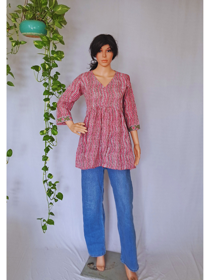 Pink Cotton Frill Short Kurti