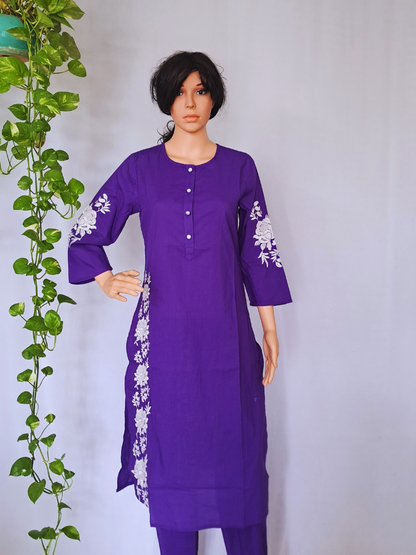 Purple Embroidered Cotton Kurta Sets