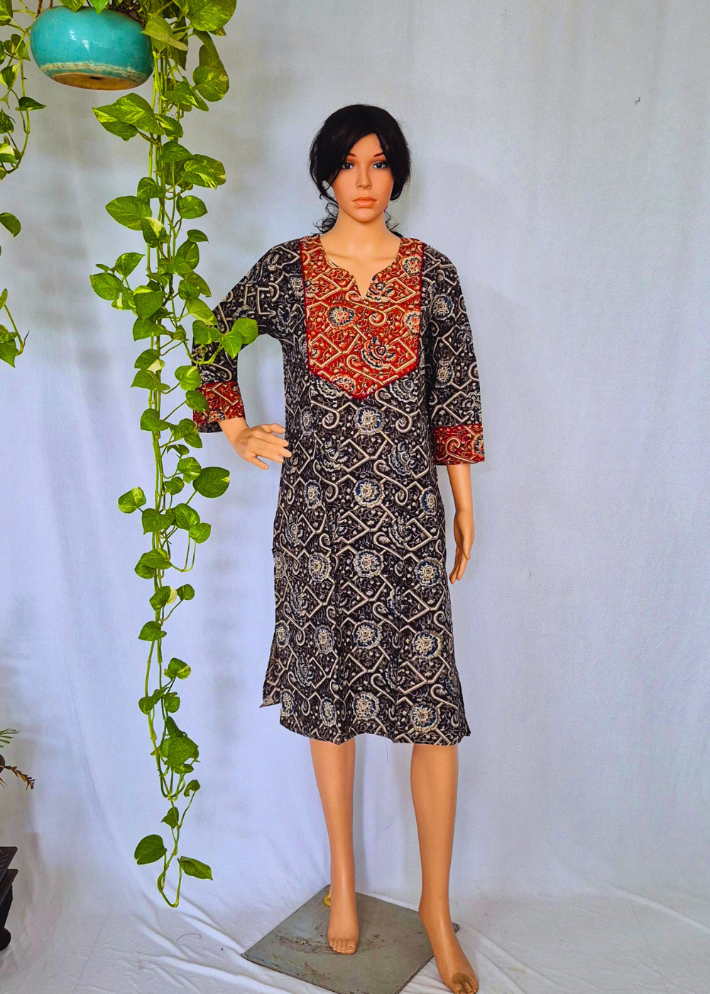 Kalamkari Black Cotton Kurta