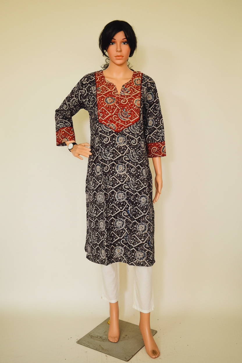 Kalamkari Black Cotton Kurta