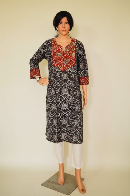 Kalamkari Black Cotton Kurta