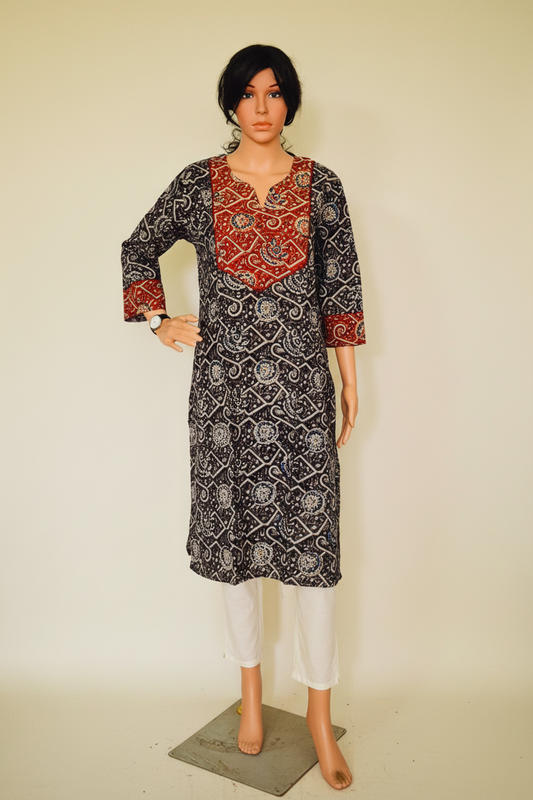 Kalamkari Black Cotton Kurta