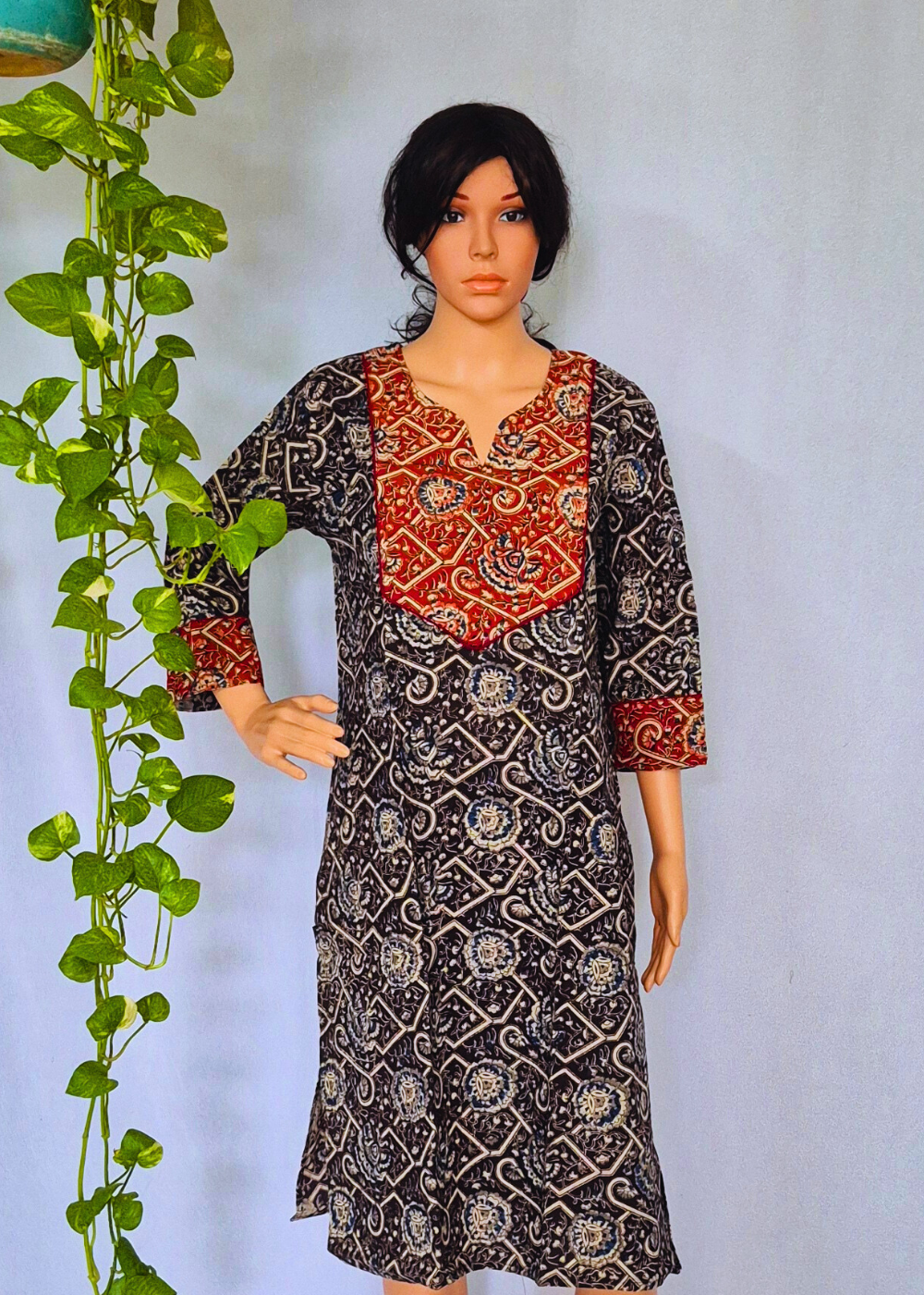 Kalamkari Black Cotton Kurta