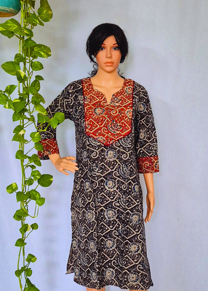 Kalamkari Black Cotton Kurta