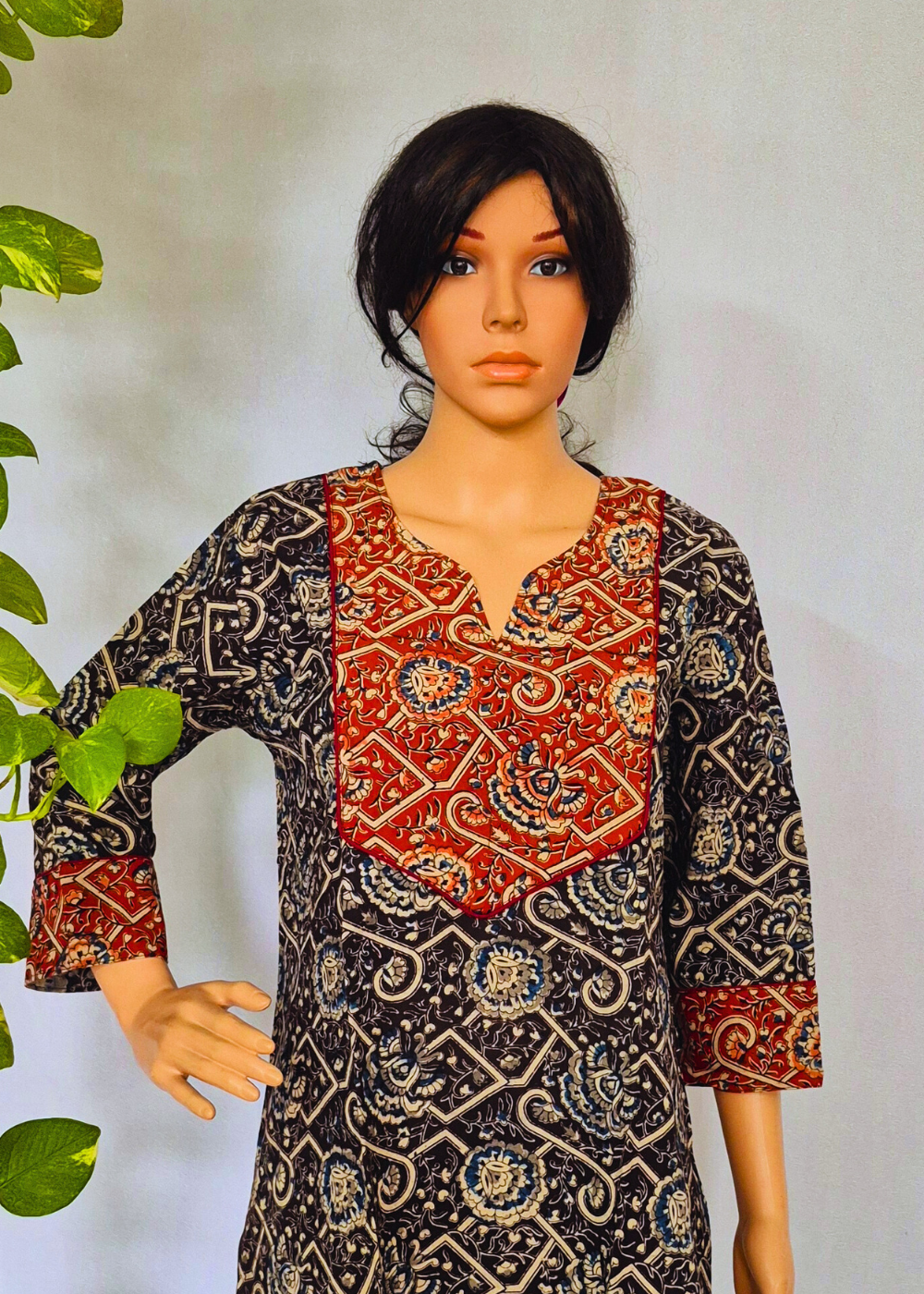 Kalamkari Black Cotton Kurta