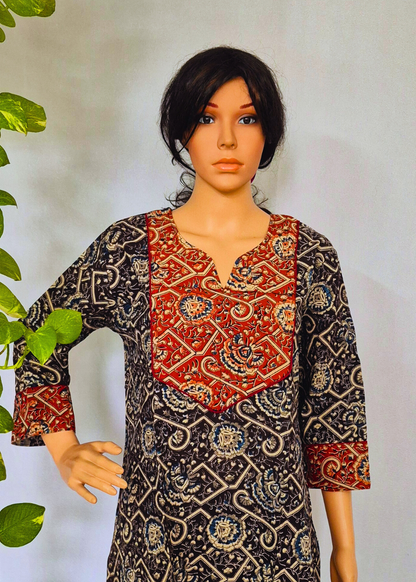Kalamkari Black Cotton Kurta