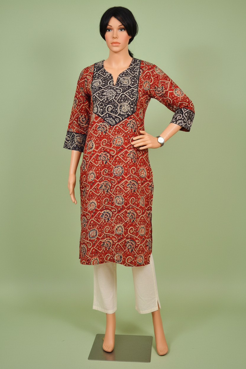 Kalamkari Maroon Cotton Kurta