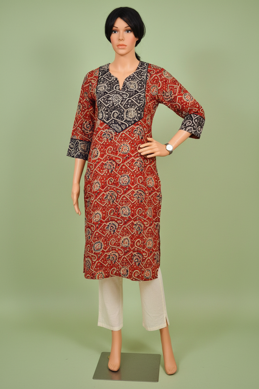 Kalamkari Maroon Cotton Kurta