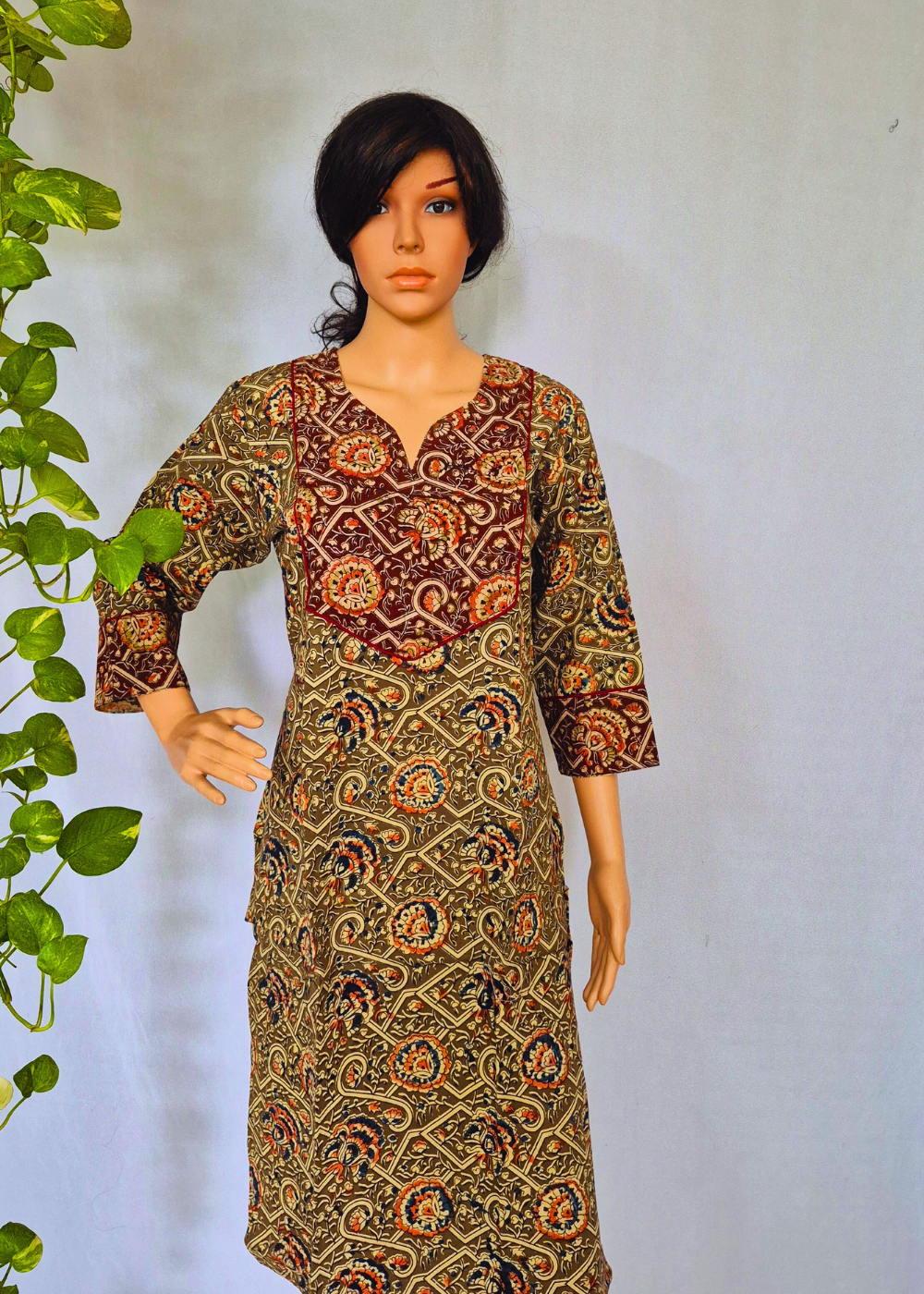 Kalamkari Beige Cotton Kurta