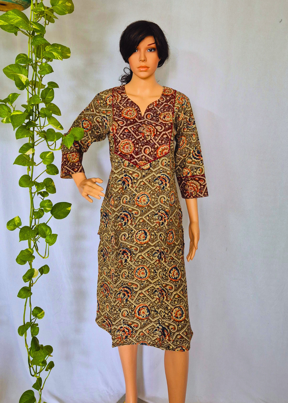 Kalamkari Beige Cotton Kurta