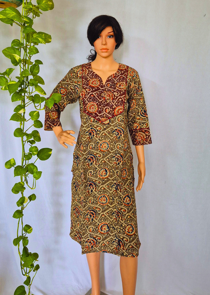 Kalamkari Beige Cotton Kurta