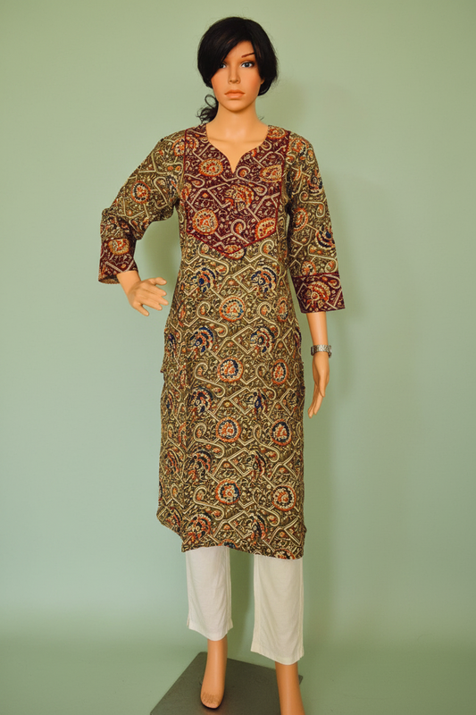 Kalamkari Beige Cotton Kurta