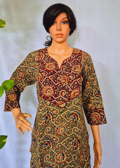 Kalamkari Beige Cotton Kurta