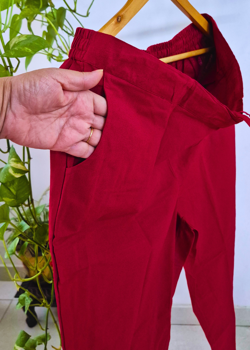 Everyday Maroon Cotton Pant For Women