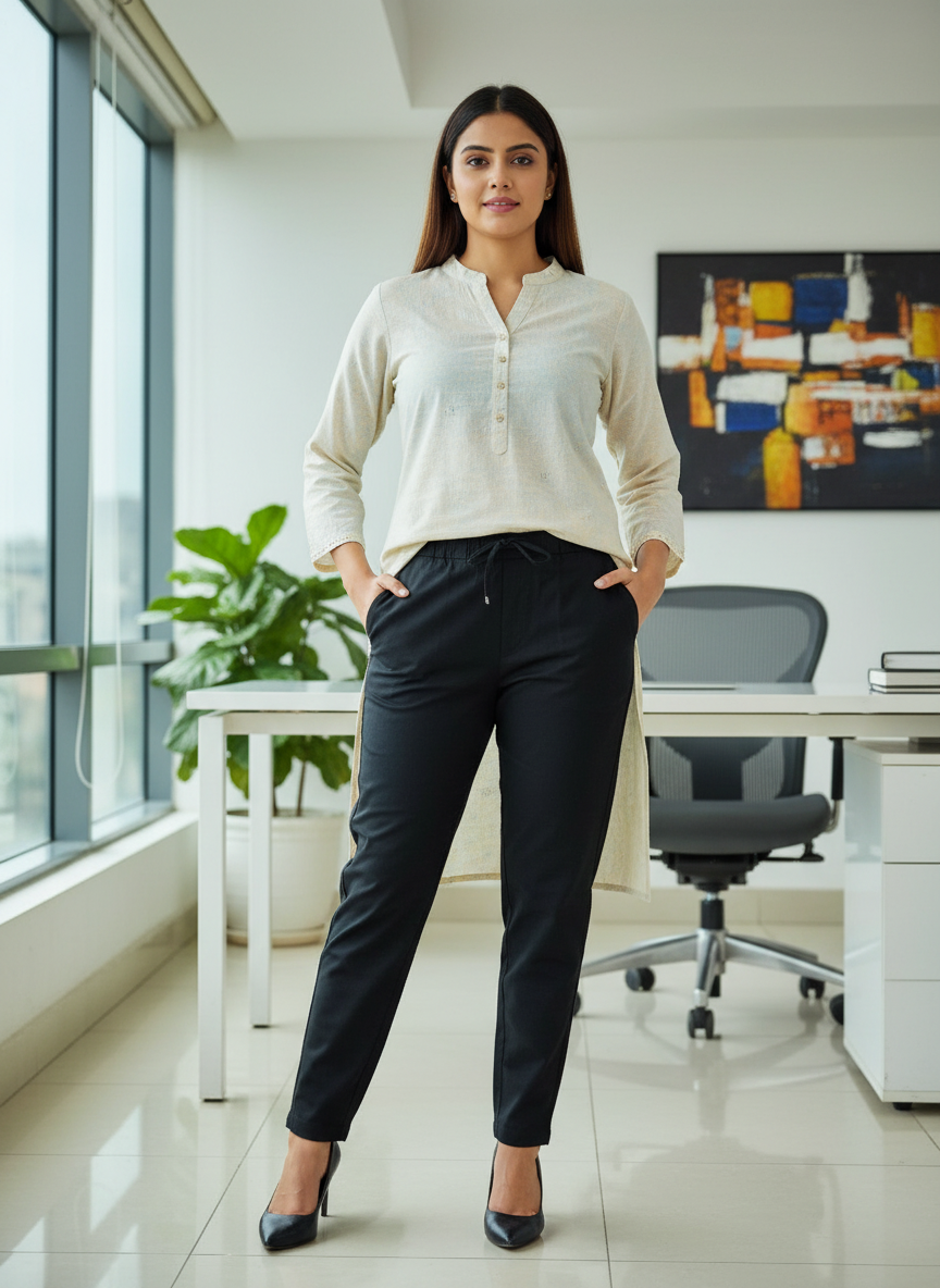 Everyday Black Cotton Pant For Women