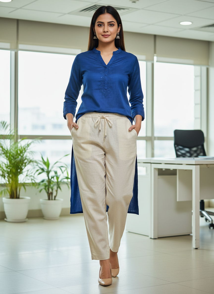 Everyday Off White Cotton Pant For Women