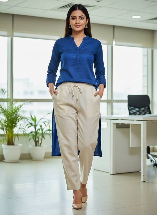 Everyday Off White Cotton Pant For Women