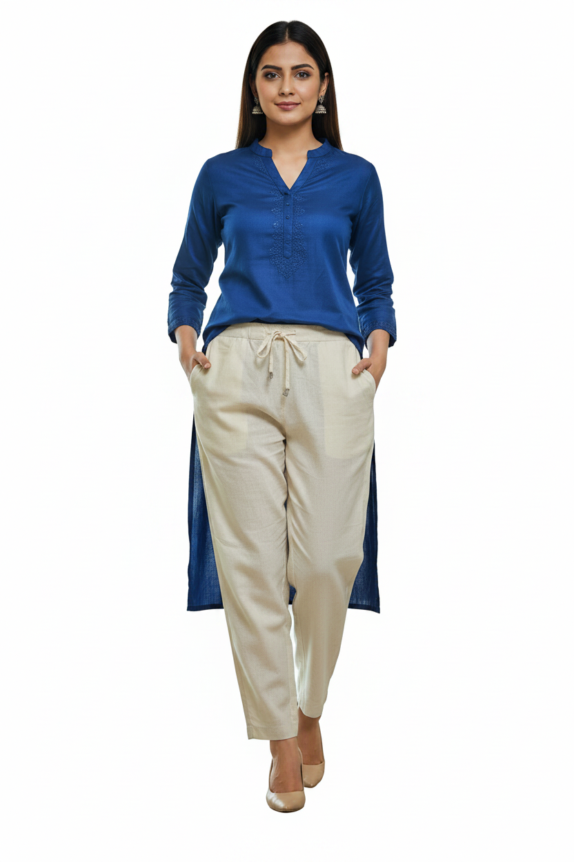Everyday Off White Cotton Pant For Women