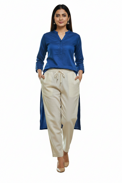 Everyday Off White Cotton Pant For Women