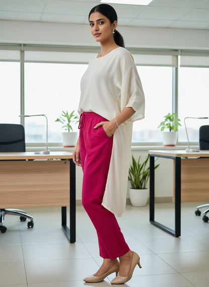 Everyday Rani Pink Cotton Pant For Women