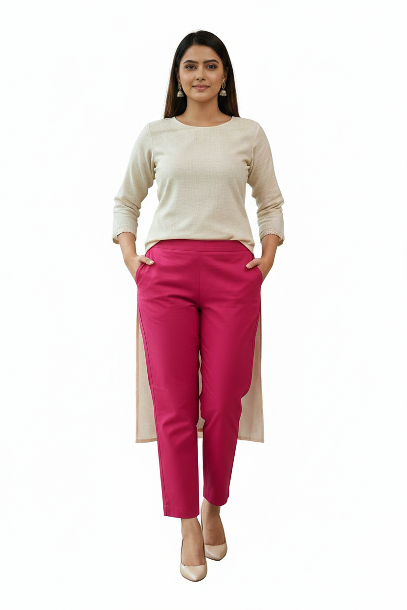 Everyday Rani Pink Cotton Pant For Women
