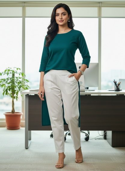 Everyday White Cotton Pant For Women