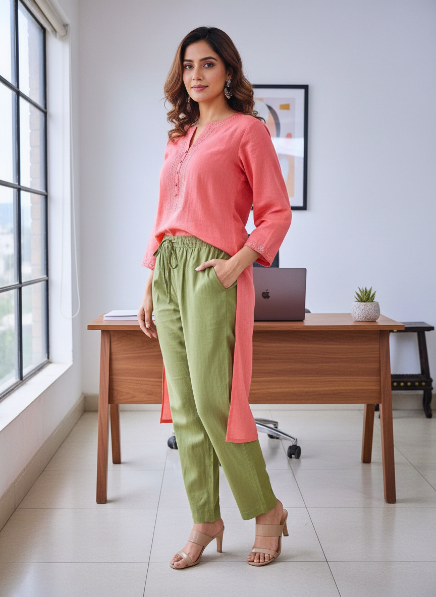 Everyday Green Cotton Pant For Women