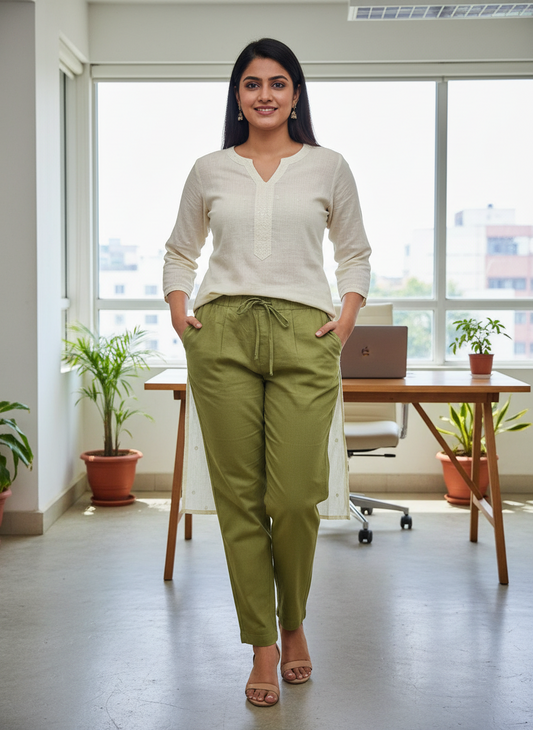 Everyday Green Cotton Pant For Women