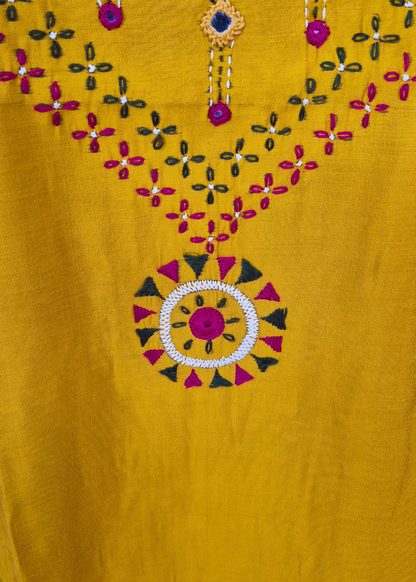 Roman Silk Embroidered Yellow Kurta