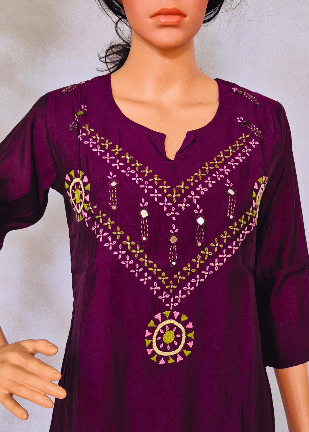 Roman Wine Silk Embroidered Kurta