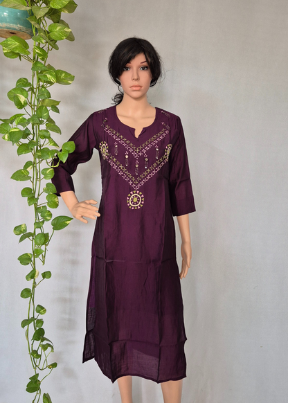 Roman Wine Silk Embroidered Kurta