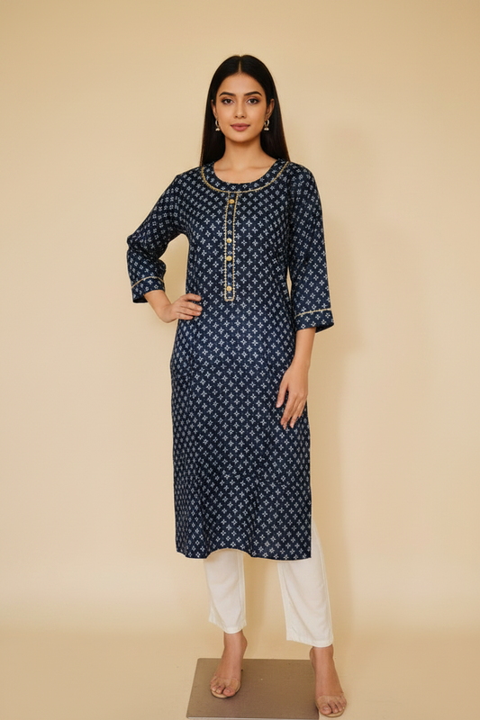 Mashru Silk Blue Kurta