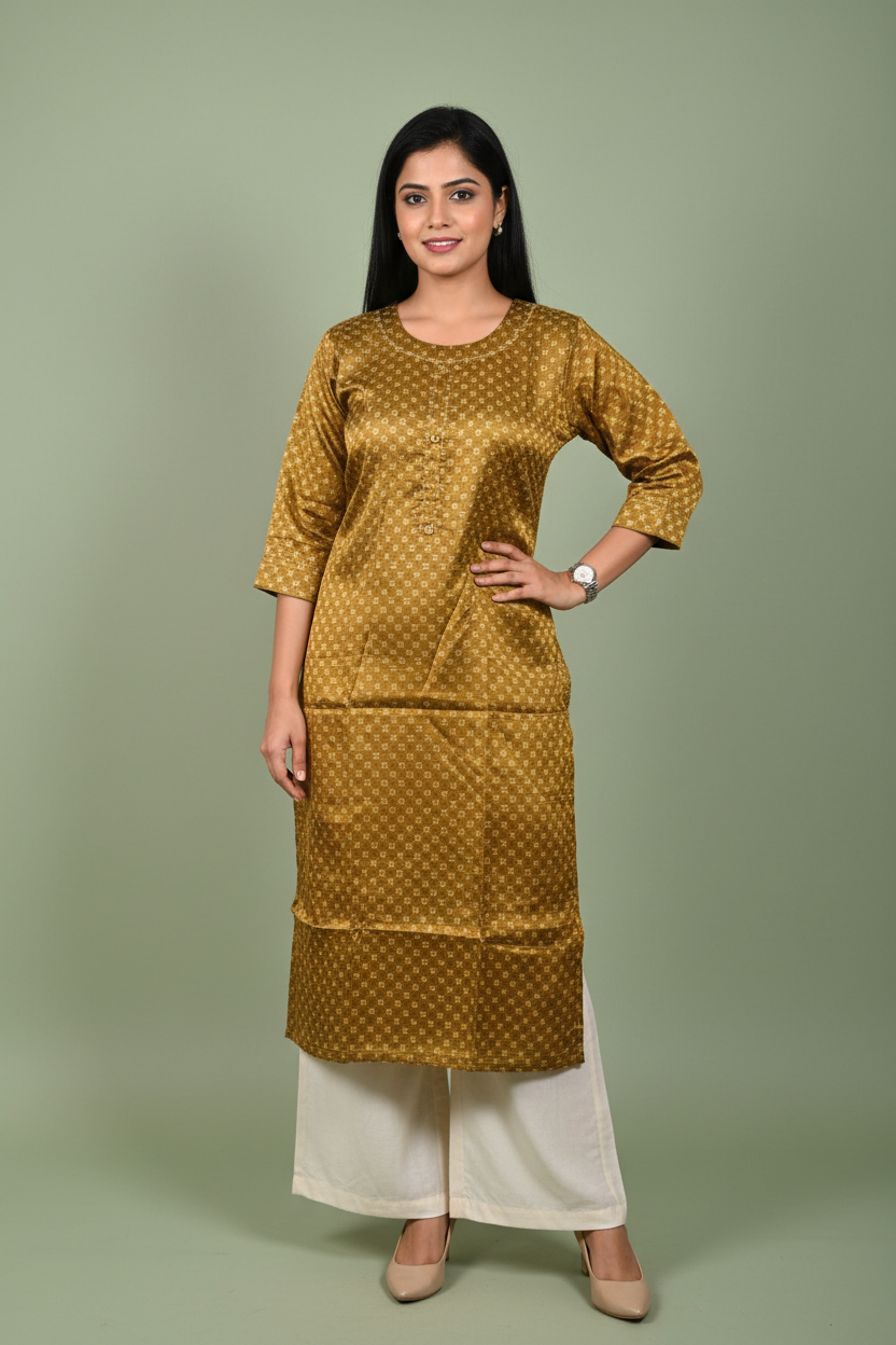 Mashru Silk Yellow Kurta