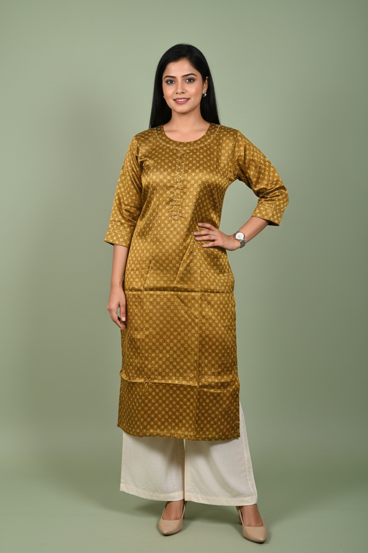 Mashru Silk Yellow Kurta