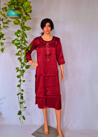 Mashru Silk Maroon Kurta