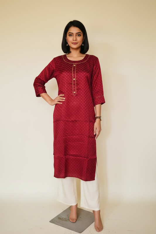 Mashru Silk Maroon Kurta