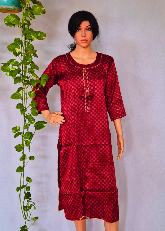 Mashru Silk Maroon Kurta