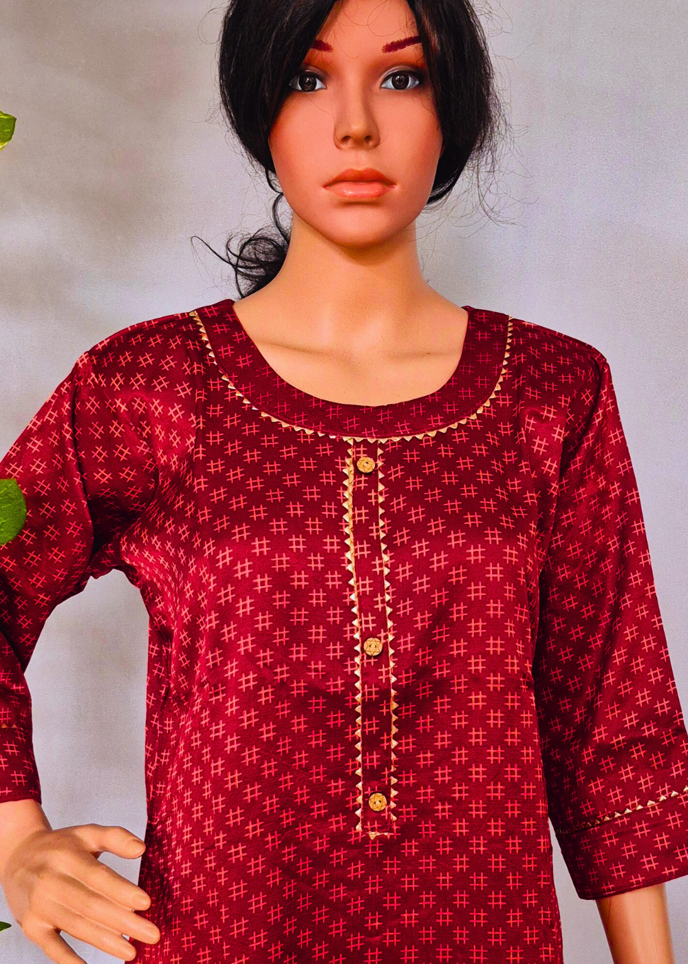 Mashru Silk Maroon Kurta