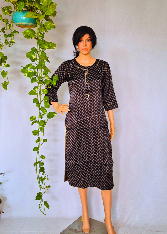 Mashru Silk Black Kurta