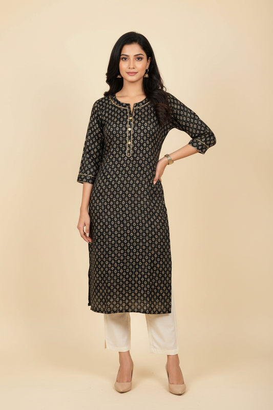 Mashru Silk Black Kurta