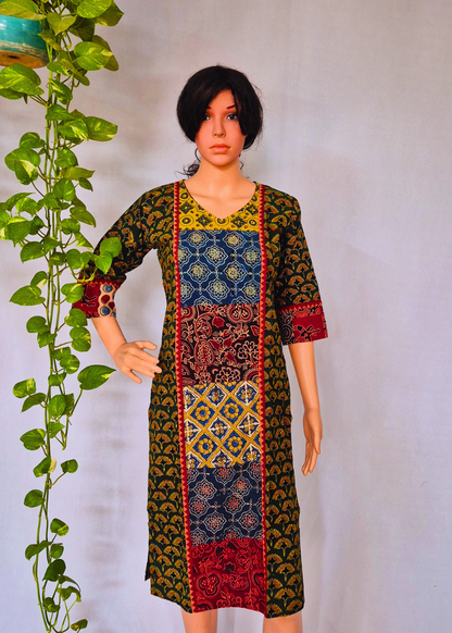 Ajarakh Handblock Green Cotton Kurti