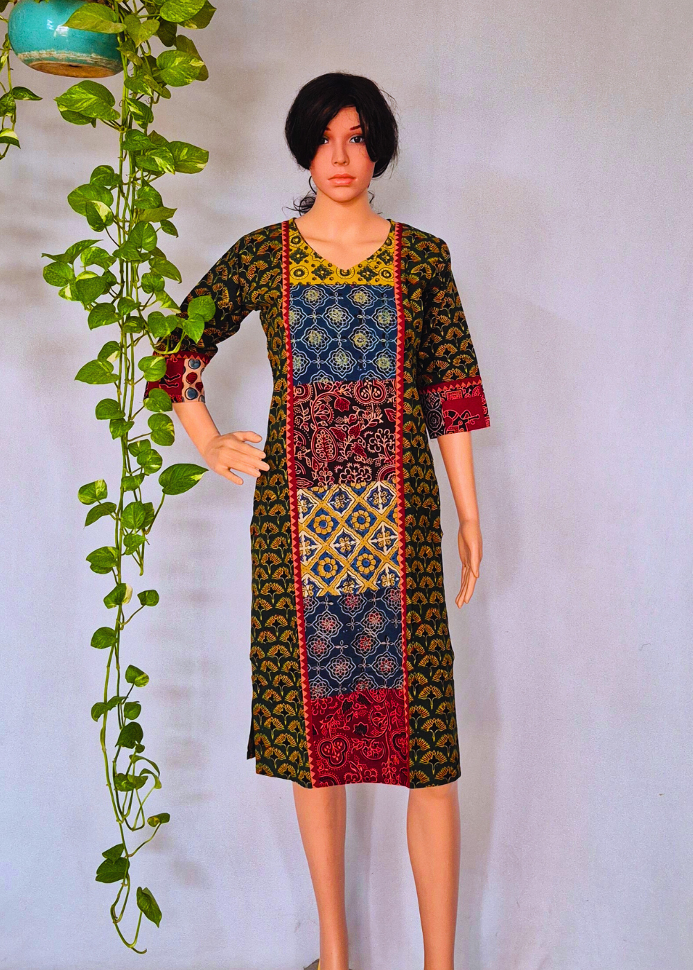 Ajarakh Handblock Green Cotton Kurti