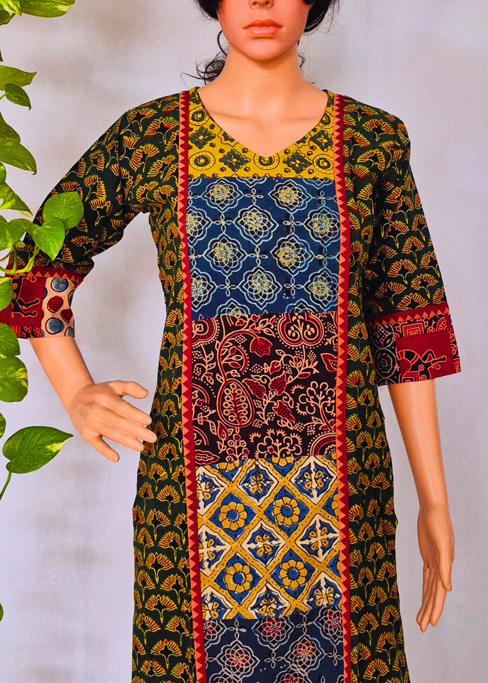 Ajarakh Handblock Green Cotton Kurti