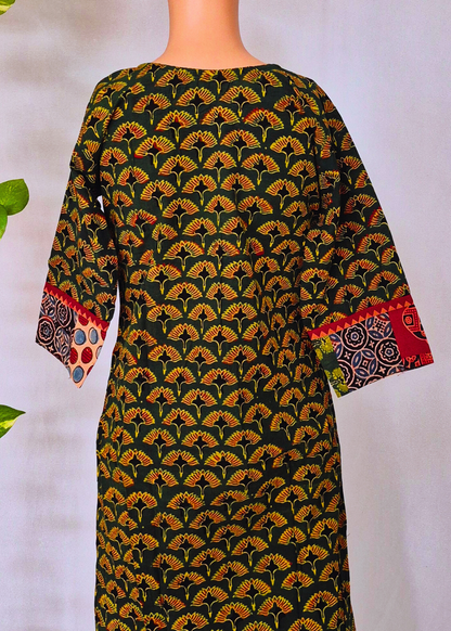 Ajarakh Handblock Green Cotton Kurti