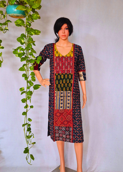 Ajarakh Handblock Blue Cotton Kurti
