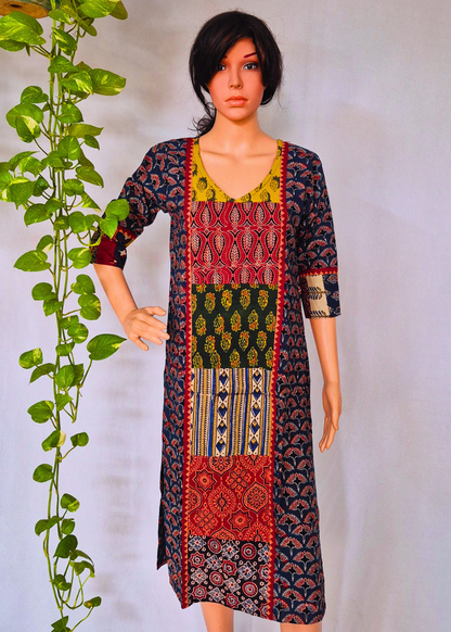 Ajarakh Handblock Blue Cotton Kurti