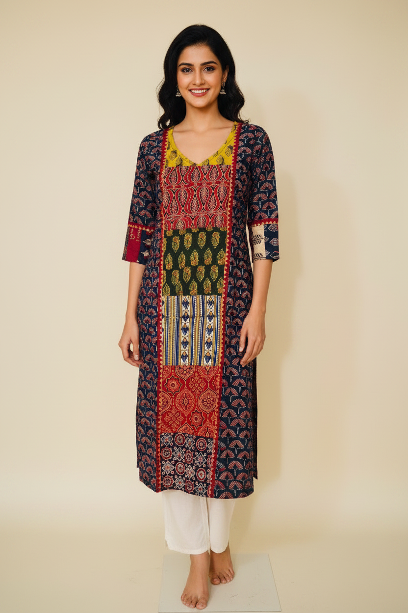 Ajarakh Handblock Blue Cotton Kurti