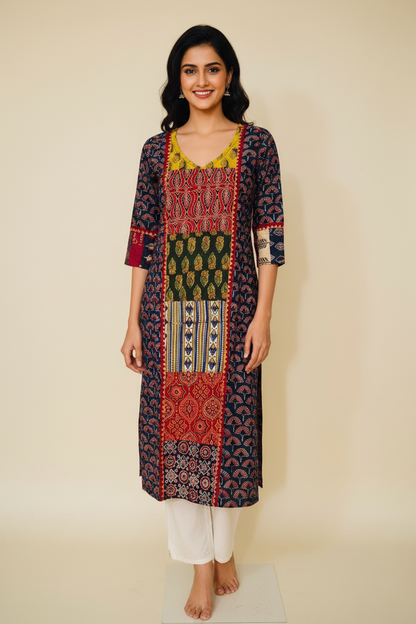 Ajarakh Handblock Blue Cotton Kurti